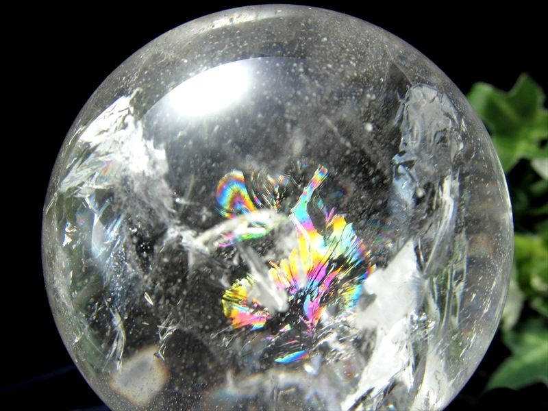 透明感抜群 5A 虹入り レムリアン水晶 丸玉 台座付き φ54mm 重さ224g 古代の叡智を封じ込めた水晶 レムリアンクリスタル レインボー水晶 レインボー丸玉