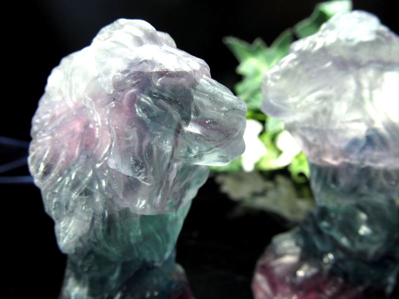 マルチカラーフローライト 蛍石 ライオン 彫刻置物 高さ約7.5cm 重さ約120g前後 1個売り 百獣の王ライオンモチーフ 美しいグラデーション