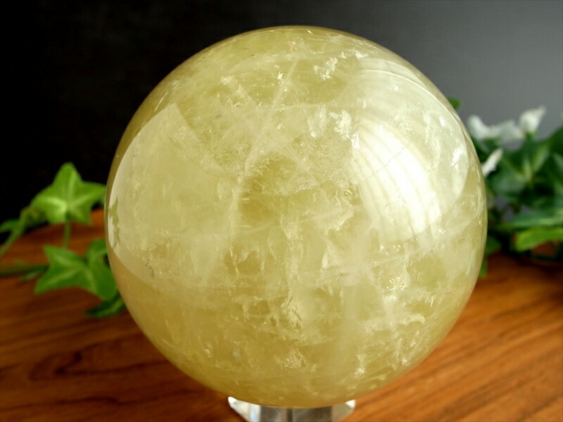 虹・六条スター入り ミルキー シトリン 丸玉 台座付 直径77mm 金運 財運 幸運 お守りにも ブラジル産 パワーストーン 天然石