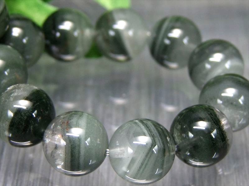 激レア・モスグリーン 5A 千層グリーンガーデンクォーツ ブレスレット 11mm×18珠 濃厚グリーン 健康と長寿の石 庭園水晶 ブラジル産 bl-