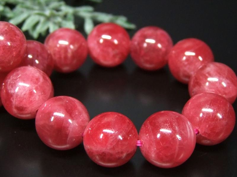 大珠 濃厚鮮やか 極上結晶 5A インペリアル ロードナイト ブレスレット 11.5mm-12mm×17珠 薔薇輝石 友愛 博愛 の象徴 愛情を深める石 一点もの ブラジル産