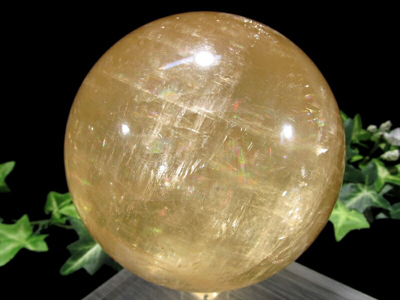 4A 特大 ゴールデン カルサイト 丸玉 台座付 直径約107mm 重さ1818g 繁栄と成功の象徴 丸玉置物 一点もの メキシコ産 パワーストーン 天然石