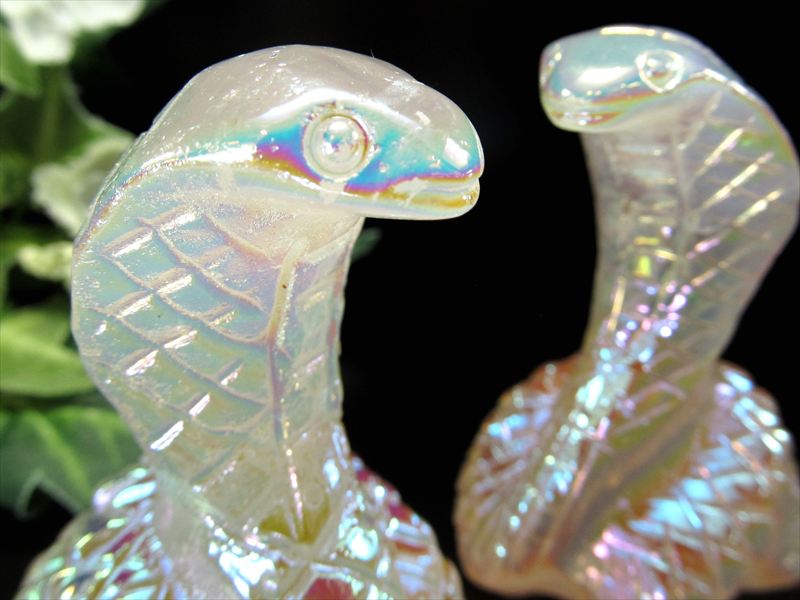 選べる2種類 オーラ加工 コブラ 蛇彫り 彫刻置物 1個売り 高さ約60mm 水晶 ローズクォーツ パワーストーン 天然石