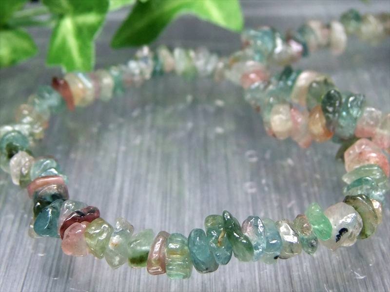 レアカラー多め MIXトルマリン さざれ ブレスレット 石サイズ 幅約4mm-12mm 心に活力と勇気を与える石 10月の誕生石 ブラジル産 パワーストーン 天然石