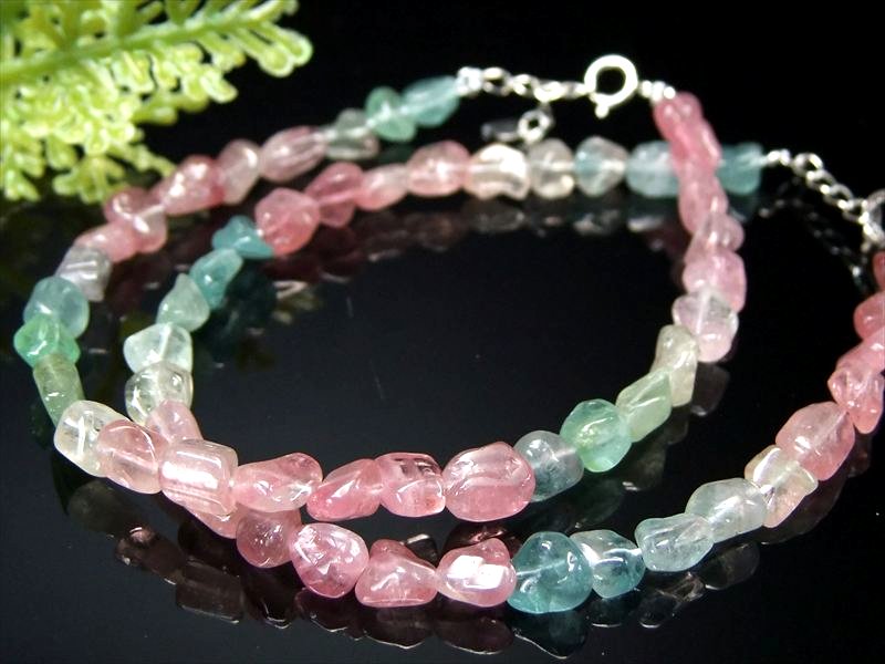 MIXトルマリン 電気石 デザインブレスレット 幅約4mm-6mm SILVER925 アジャスター金具付 透明感抜群 華やかなMIXカラー ブラジル産 パワーストーン 天然石