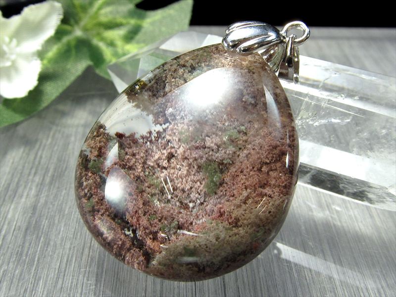 5A 龍神ガーデンクォーツ ドロップ型 ペンダントトップ 縦約31mm 重さ約16.2g クリア水晶に映える庭園 健康・長寿と繁栄をもたらす 庭園水晶 1点物 silver925