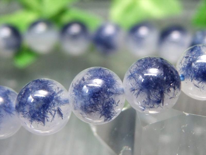 大当たり入荷 くっきり濃紺結晶 4A デュモルチェライト イン クォーツ ブレスレット 8.5mm-9mm×22珠 ロイヤルブルーガーデン クォーツ 一点もの ブラジル産