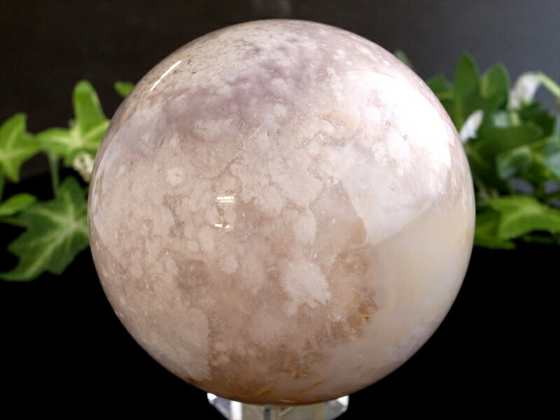 桜を思わせる花模様 桜瑪瑙 丸玉 置物 台座付 直径71mm 重さ505g ふんわりピンクカラー 1点物 マダガスカル産 パワーストーン 天然石