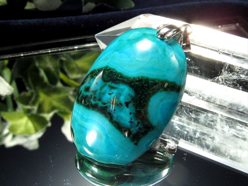 希少 天眼模様入り 天眼クリソコラマラカイト ぷっくりオーバル型 ペンダントトップ 石サイズ縦約31mm 重さ約10.4g 大人気の癒しの石 1点物 Silver925