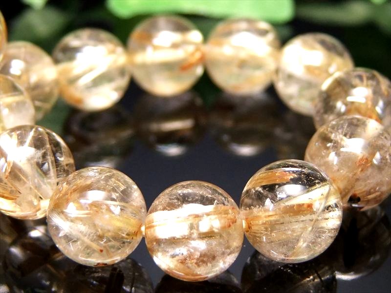 粒売り移行 タイチン針多め 4A+ ゴールドタイチンルチルクォーツ ブレスレット 9.5mm-10mm×20珠 金運の代表石 明るめ煌めきキラキラ針 一点もの ブラジル産