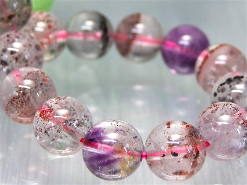 店頭展示中 ファントム&リング状鉱物 5A スーパーセブン ブレスレット 9.5mm-10mm×20珠 7つ全部揃ってます ブラジル産 パワーストーン 天然石