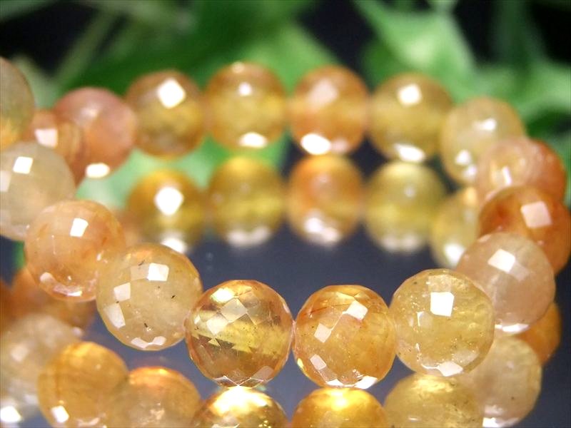 ガネーシャが宿る石 透明感あり プクラジストーン イエローサファイア カット ブレスレット 7mm-7.5mm×28珠 富と幸福・愛情をもたらす石 世界4大宝石の1つ