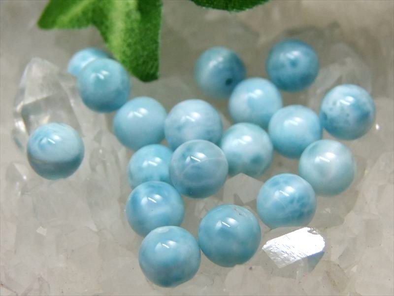 1珠売り 3A+ 6mm-6.5mm珠 極上ラリマー ビーズ石 ブルーとホワイトの美コントラスト 美しい水面模様 カリブ海の宝石 まさに母なる海 ドミニカ共和国産