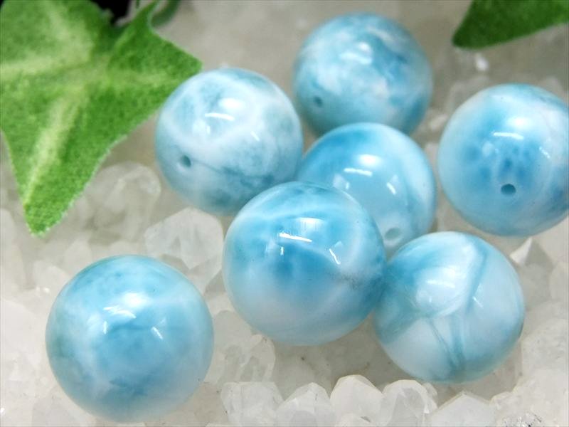 限定 17珠 1珠売り 3A+ ラリマー ビーズ 約12mm-12.5mm珠 水面模様くっきり 濃いブルー 模様有りカリブ海の宝石 ドミニカ共和国産 パワーストーン 天然石