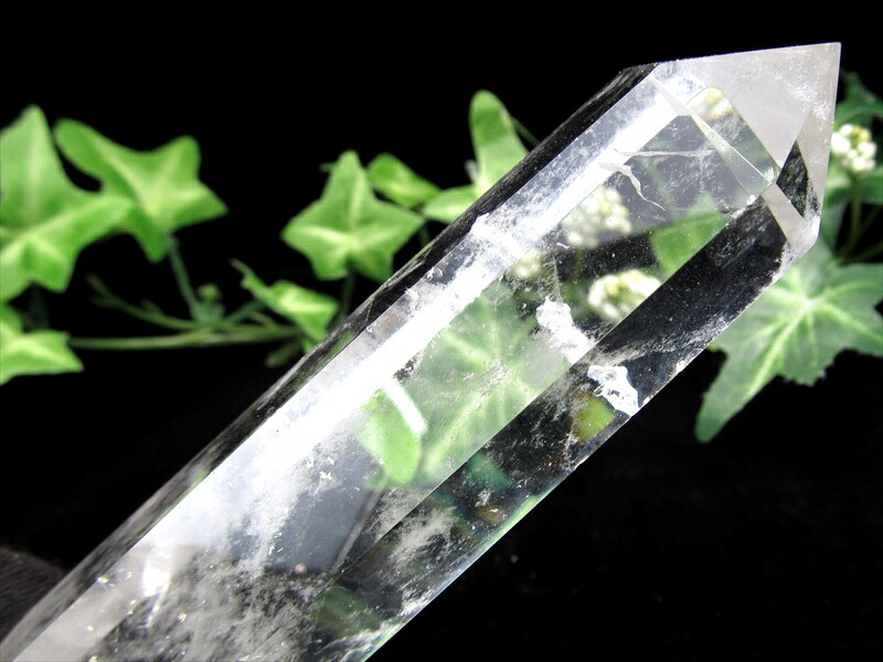 ラダー入り 透明水晶 ポイント 六角柱 専用木製台座付 高さ163mm 重さ215g 極上超透明 浄化 インテリア一点もの ブラジル産 パワーストーン 天然石