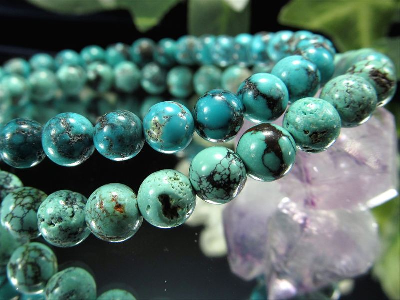 ブルーグリーンカラー フーベイターコイズ ブレスレット 5mm-5.5mm×34珠前後 自然な色合いと個性豊かな模様 重ね着けにもオススメ 12月の誕生石 湖北省産