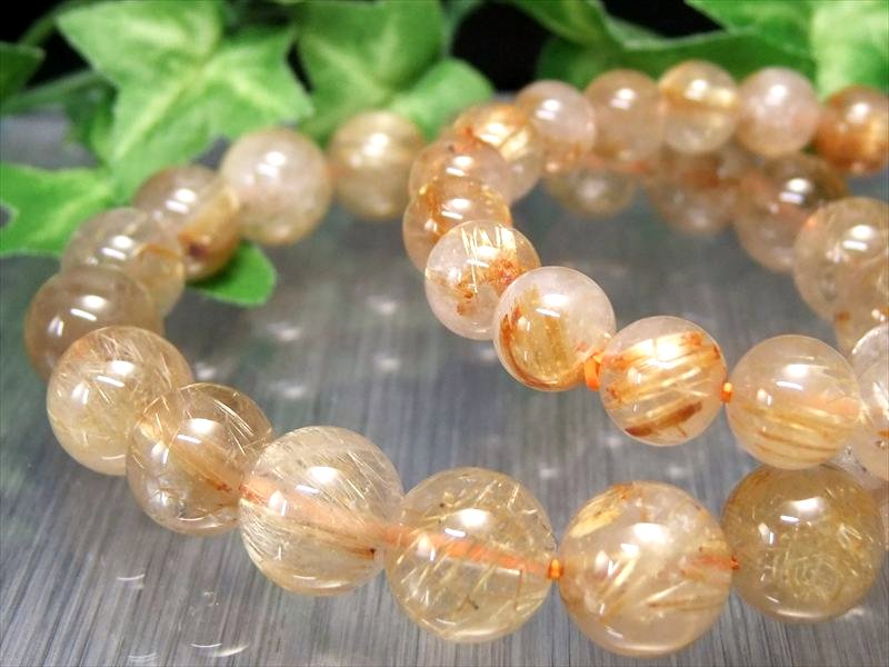 3A タイチン有り ゴールドルチルクォーツ ブレスレット 7mm-7.5mm×26珠前後 褐色ゴールドカラー くっきりルチル ブラジル産 パワーストーン 天然石