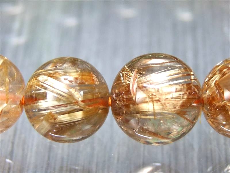 束針 5A ゴールドタイチンルチルクォーツ ブレスレット 約12mm-12.5mm×17珠 タイチンルチルクォーツ コムローズ Comrose 大人気 天然石 ブラジル産