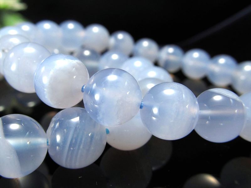 透明感アリ ブルーレースアゲート 空色縞瑪瑙 ブレスレット 8.5mm-9mm×22珠前後 ふんわりレース模様 爽やかなクリア感 ブラジル産 パワーストーン 天然石