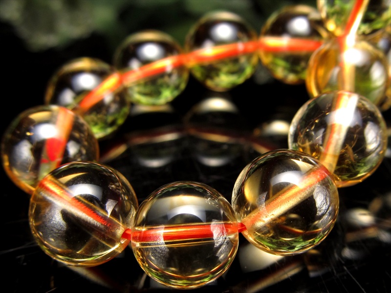 5A 透明濃いタイプ シトリン ブレスレット 9mm-9.5mm×21珠 黄水晶 幸運の石 ブラジル産 パワーストーン 天然石