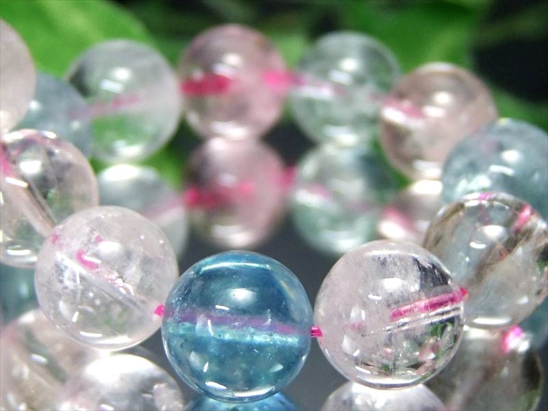 超透明 5A MIX ベリル ブレスレット 10.5mm-11mm×19珠 くっきりカラーMIX 超透明 愛と調和の石 癒しの石 ブラジル産 パワーストーン 天然石