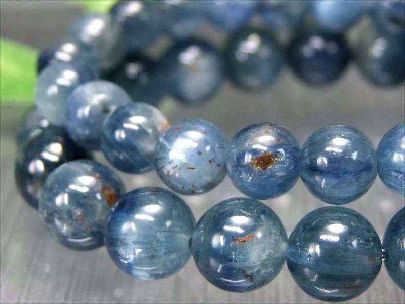 ほんのりガーネット入り ブルーカイヤナイト ブレスレット 約9.5mm-10mm×20珠前後 独特の美しい濃色ブルー 艶感抜群 シラー入り