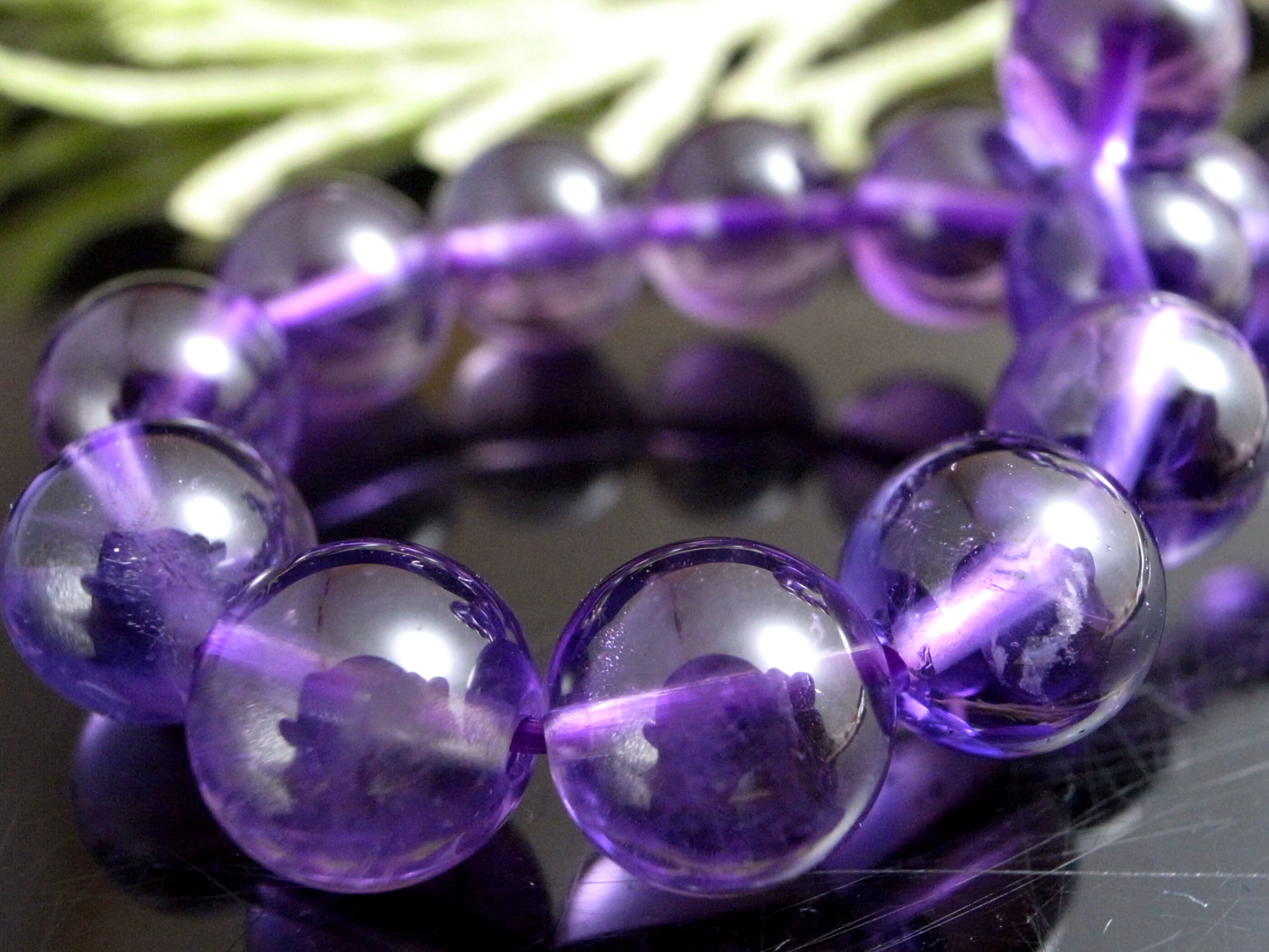 透明 3A アメジスト ブレスレット 9mm-9.5mm×22珠 愛の守護石 2月の誕生石 ブラジル産 パワーストーン 天然石