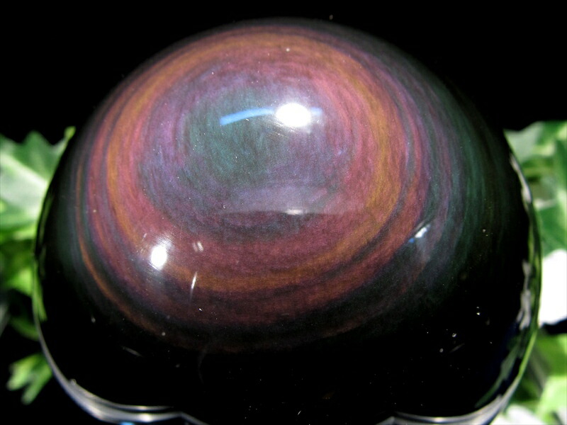 希少AAAAA レインボー オブシディアン 丸玉 台座付 直径75mm 重さ545g 大人気丸玉 レインボーシラー 多彩なシラー黒曜石 一点物 メキシコ産 パワーストーン