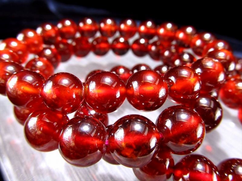 3A オレンジガーネット ヘソナイトガーネット ブレスレット 7.5mm-8mm×25珠前後 つやつやオレンジ 歴史上最も古い宝石のひとつ 1月の誕生石