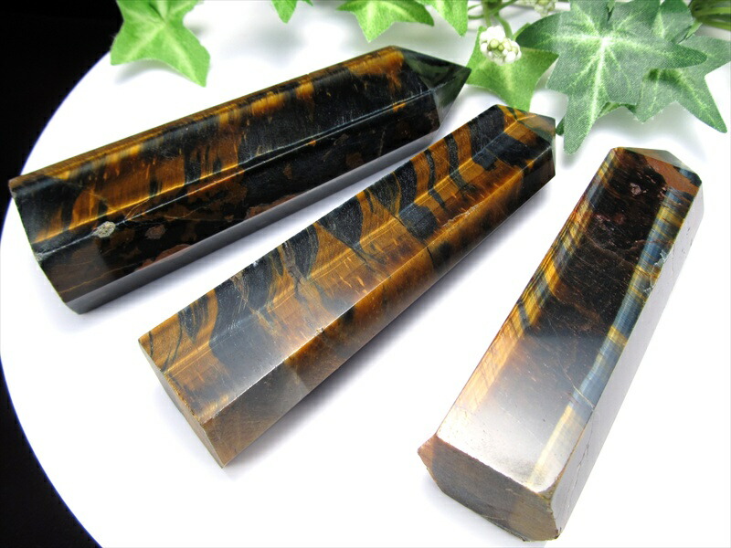 ツートンタイガーアイ ポイント 六角柱 1個売り 重さ約40g-60g シラー効果 ゴールド&ブルー バイカラー 力と財力の象徴 虎目石 南アフリカ産 パワーストーン