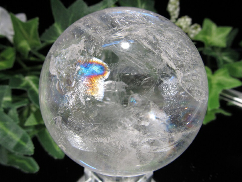 天然水晶 虹入り 丸玉 台座付き φ56mm 重さ 262g レインボー水晶 すべての浄化と純粋さの象徴 極上天然石 一点もの ブラジル産 パワーストーン 天然石