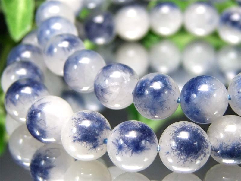 大特価くっきり針結晶 AA+ デュモルチェライトインクォーツ ブレスレット 7mm-7.5mm×26珠前後 濃厚ブルーガーデンクォーツ 思慮の石
