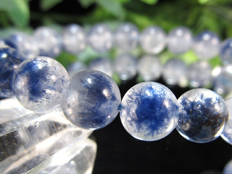 水晶に咲く群青の花 5A デュモルチェライト イン クォーツ ブレスレット 8.5mm-9mm×22珠 ロイヤルブルーガーデン クォーツ 超透明 一点もの ブラジル
