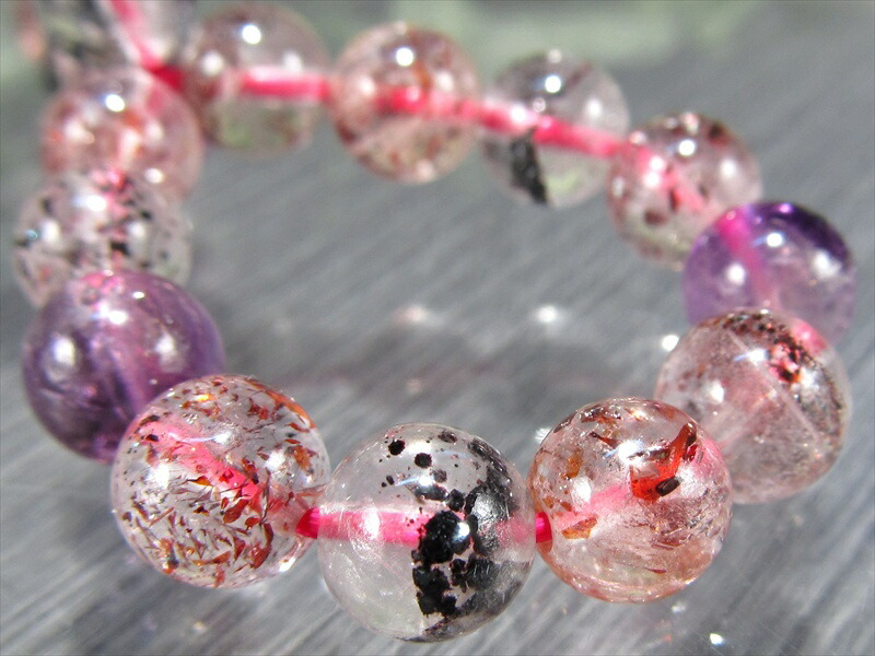 クッキリ内包物 5A スーパーセブン ブレスレット 7mm-7.5mm×26珠 7種類の石の要素が共鳴する パワーストーン 天然石 一点もの ブラジル産 パワーストーン