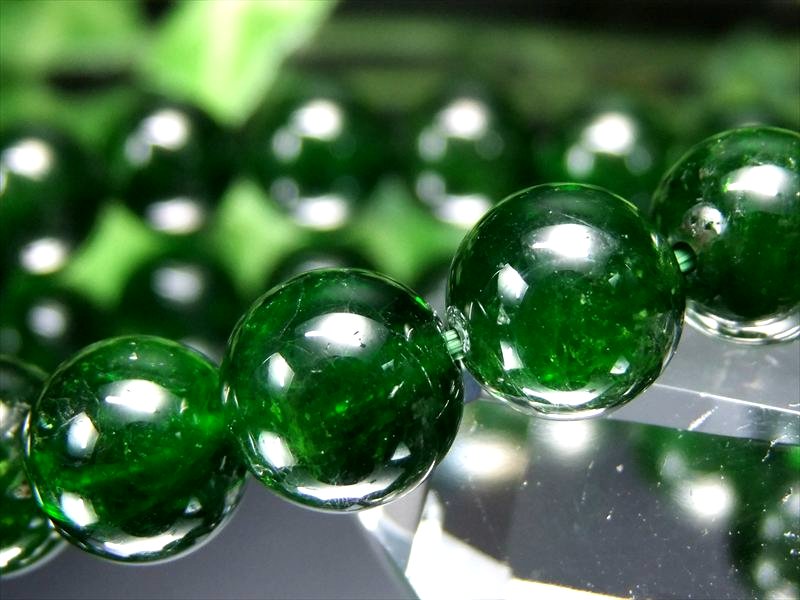 入手困難 大珠サイズ 4A+ クロムダイオプサイト ブレスレット 10mm-11mm×19珠透明感あふれる鮮やかなディープグリーン 知恵と叡智の石 厳選1点物 ロシア産