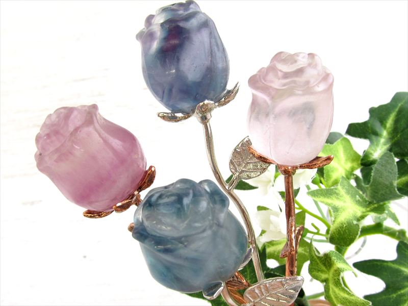 薔薇のつぼみ 愛の告白 選べる2種 マルチカラー フローライト 薔薇 ローズ 彫刻 置物 全長約15cm 1個売り 美と愛の象徴 美麗 天才・知性の石 薔薇 バラ