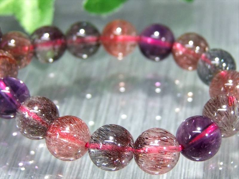 店頭展示中 バイヤー厳選 本気のスーパーセブン・金属光沢有り S級 スーパーセブン ブレスレット 7.5mm-8mm×25珠 7つ全部揃ってます ブラジル産