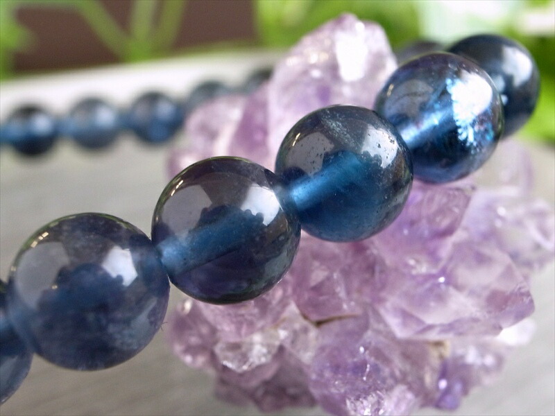 赤蛍光 ブルーフローライト 蛍石 ブレスレット 7.5mm-8mm×24珠 鮮やかブルー 超透明 青緑の美しい蛍石 アメリカ産 パワーストーン 天然石