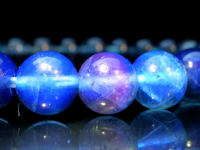 赤蛍光 ブルーフローライト 蛍石 ブレスレット 8mm-8.5mm×23珠 鮮やかブルー 超透明 青緑の美しい蛍石 アメリカ産 パワーストーン 天然石