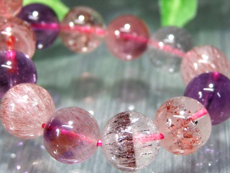 店頭展示中 バイヤー自ら撮影 4A+ スーパーセブン ブレスレット 9.5mm-10mm×20珠 最強ブレス 7種類の石の要素が共鳴するパワーストーン