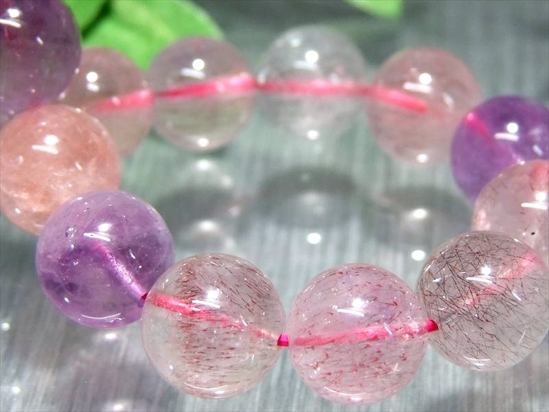 バイヤーオススメ針状 3A+ スーパーセブン ブレスレット 10.5mm-11mm×19珠 7つのパワーを持つ石 大人気MIXカラー 極上天然石 キラキラインクルージョン