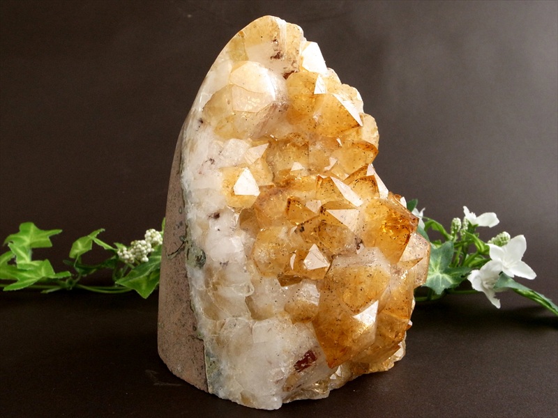 フラワー結晶 特濃ブランデーカラー シトリン クラスター 原石 スタンド型 高さ 119mm 重さ 1225g 商売繁盛のお守りに 空間の浄化など 11月の誕生石 一点物