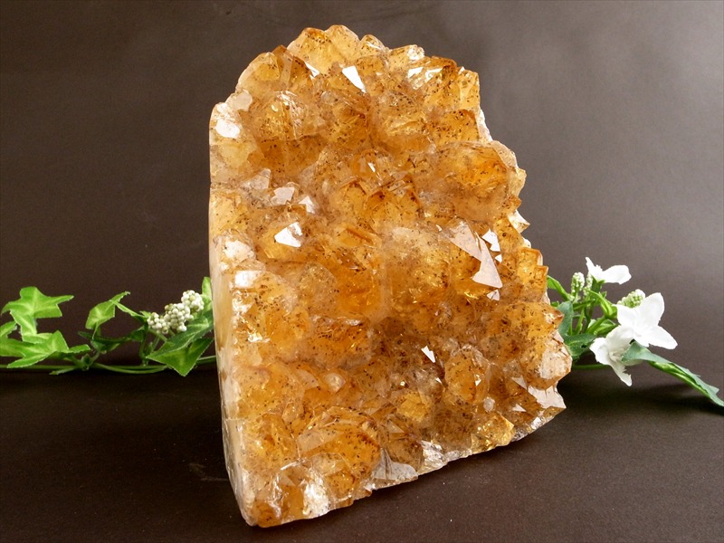 特濃ブランデーカラー シトリン クラスター 原石 スタンド型 高さ 127mm 重さ 1517g 商売繁盛のお守りに 空間の浄化など 11月の誕生石 一点物 黄水晶