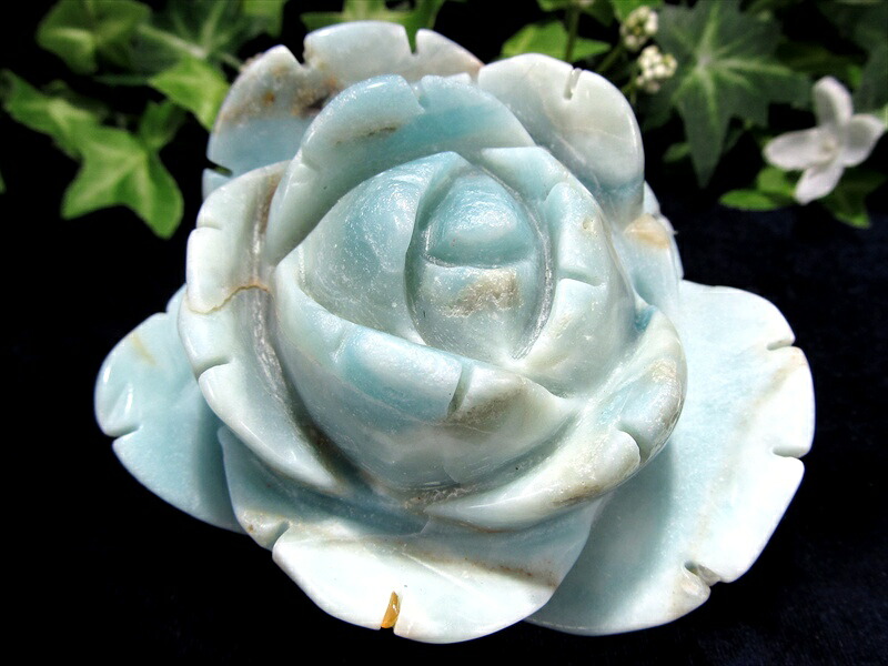 幸運を招く 蒼緑の薔薇 アマゾナイト 薔薇彫刻置物 高さ 48mm 横幅 81mm アマゾナイトがもたらす 言葉と心の調和 可愛らしい 一刀一石彫り 極上一点物