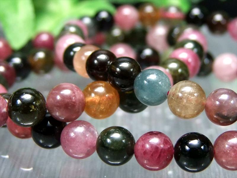 シックなMIXカラー AA MIXトルマリン ブレスレット 6mm-6.5mm×29珠前後 心に活力と勇気を与える石 10月の誕生石 濃色マルチカラー