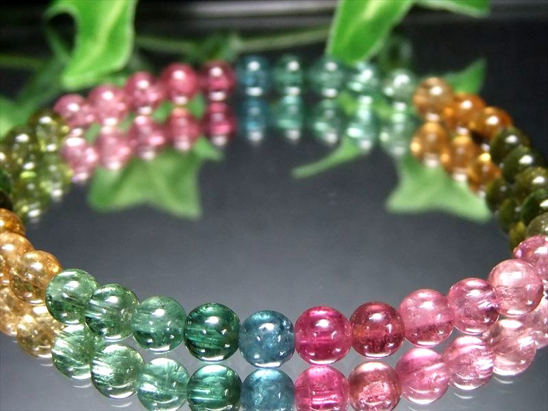 宝石パライバ・レベラ糸入り S級 超透明 MIXトルマリン 電気石 ブレスレット 5mm-5.5mm×37珠 ポップなキャンディーカラー 幸運・健康を引き寄せる石