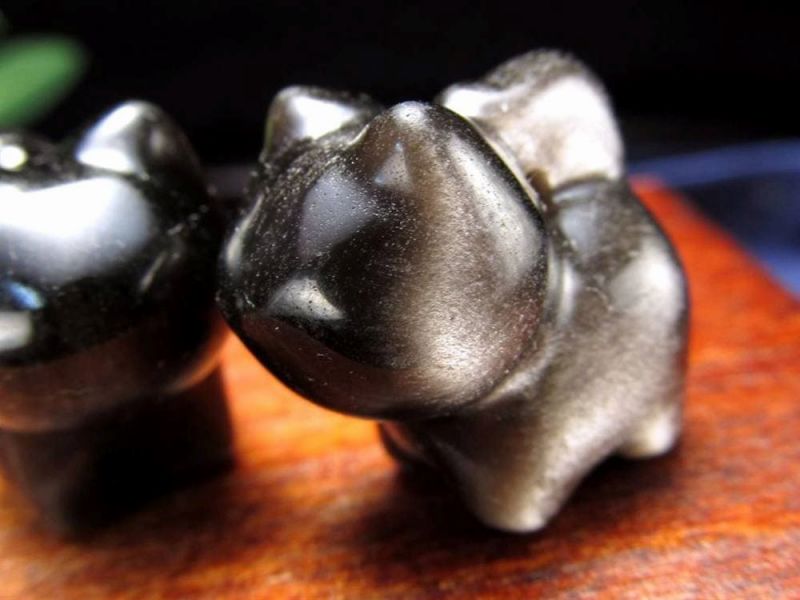 1珠販売 シルバーオブシディアン 猫パーツ タイプA 高さ約20mm×幅約15mm 艶感抜群 丸く可愛い造形と深みある輝き 邪気を映し真実を見抜く守護石 メキシコ産