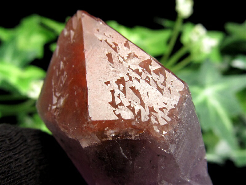 未来を拓く逆三角形と大地を纏う赤き帽子 トライゴーニック有り レッドキャップ アメジスト 単結晶 最大幅 59mm 重さ 56.5g 2月の誕生石