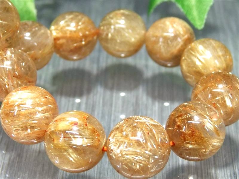 束針多め 4A+ ゴールドタイチンルチルクォーツ ブレスレット 12.5mm-13mm×17珠 ルチル際立つ透明感 金運の代表石 一点もの ブラジル産 bl-p-g
