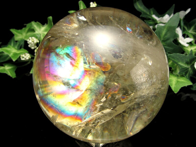 超透明 5A 虹入り シトリン 丸玉 台座付き 直径71mm 重さ498.5g 透明感抜群 金運 財運 幸運 お守りにも 一点もの ブラジル産 パワーストーン 天然石